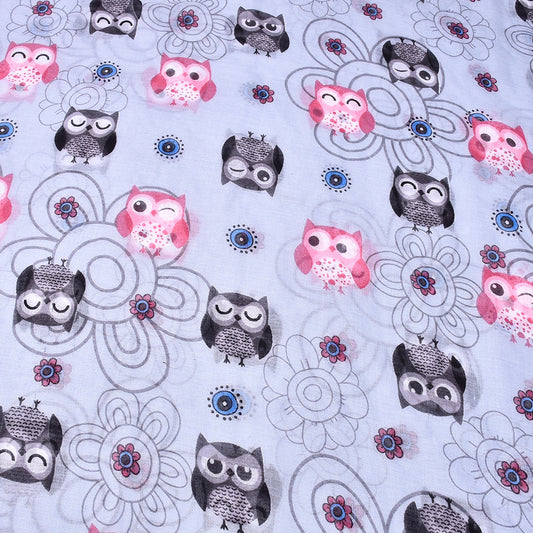 6 Color Cartoon Owl Print Shawl For Women