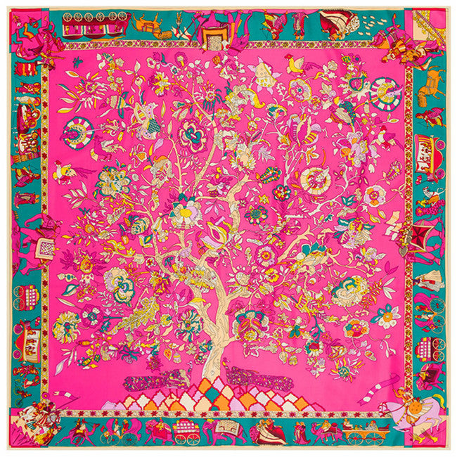 130cm Fortune Tree Tree Of Life  Ethnic Flower Pattern Ladies Twill Scarf  Travel Scarf