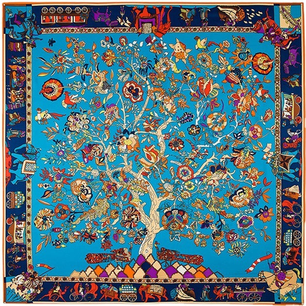 130cm Fortune Tree Tree Of Life  Ethnic Flower Pattern Ladies Twill Scarf  Travel Scarf