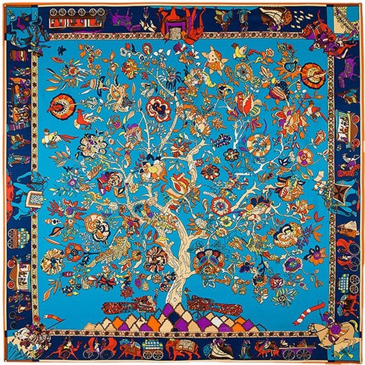 130cm Fortune Tree Tree Of Life  Ethnic Flower Pattern Ladies Twill Scarf  Travel Scarf