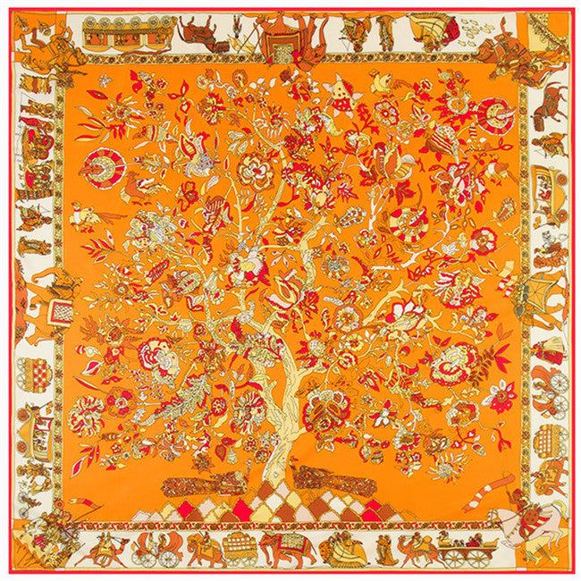 130cm Fortune Tree Tree Of Life  Ethnic Flower Pattern Ladies Twill Scarf  Travel Scarf