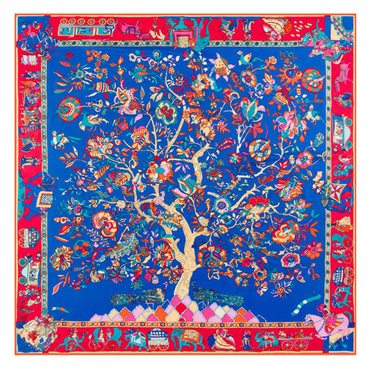 130cm Fortune Tree Tree Of Life  Ethnic Flower Pattern Ladies Twill Scarf  Travel Scarf