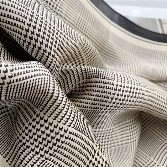 Black And White Houndstooth Long  Silk Scarf Autumn Style Fashion Shawl Dual-use