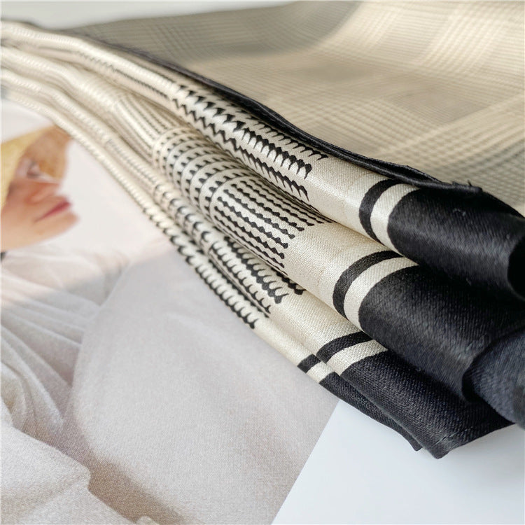 Black And White Houndstooth Long  Silk Scarf Autumn Style Fashion Shawl Dual-use