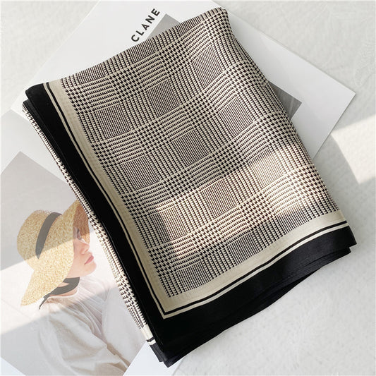 Black And White Houndstooth Long  Silk Scarf Autumn Style Fashion Shawl Dual-use