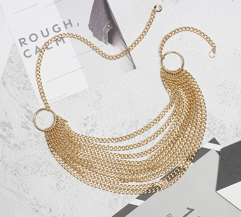 Ladies Decorative Chain Double Shoulder Strap Card Holder Metal Waist Chain