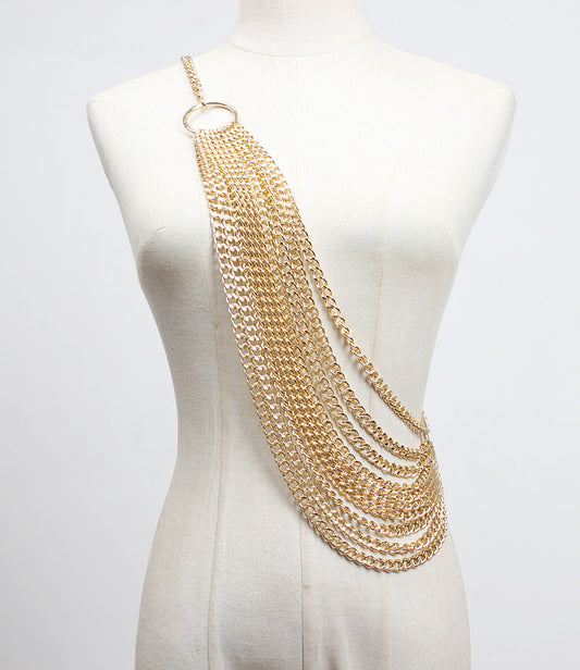 Ladies Decorative Chain Double Shoulder Strap Card Holder Metal Waist Chain