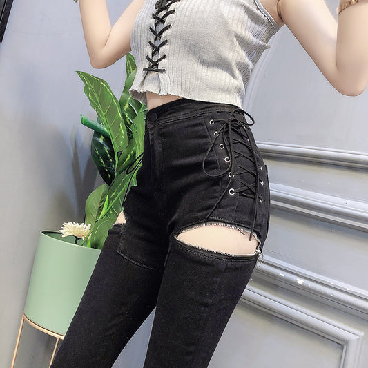 Slim-fit Slim-leg Pants With Zipper Decoration And Split Jeans
