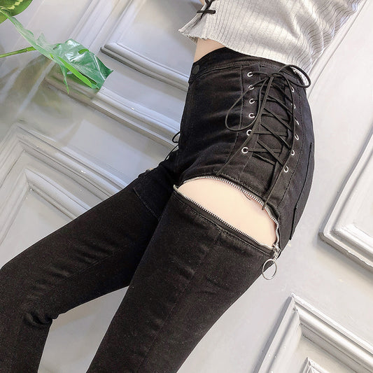 Slim-fit Slim-leg Pants With Zipper Decoration And Split Jeans
