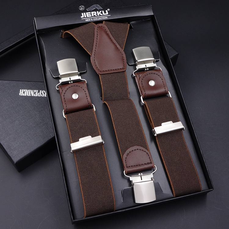 Adult Business Leather Three-fold Men's Y-shaped Jacquard Suspender Strap