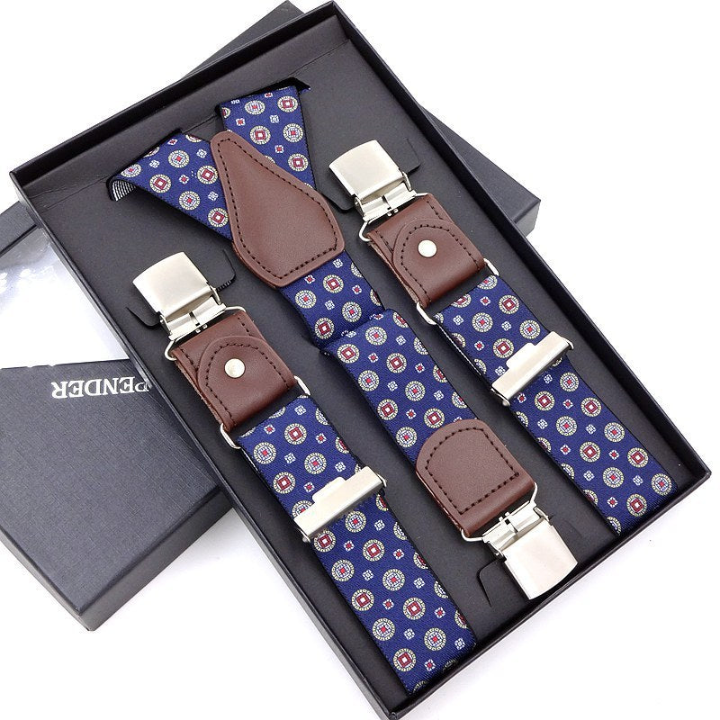 Adult Business Leather Three-fold Men's Y-shaped Jacquard Suspender Strap