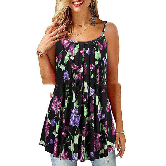 New Summer Women's Printed Folded Large Swing Loose Camisole
