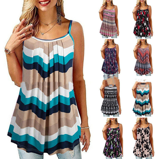 New Summer Women's Printed Folded Large Swing Loose Camisole