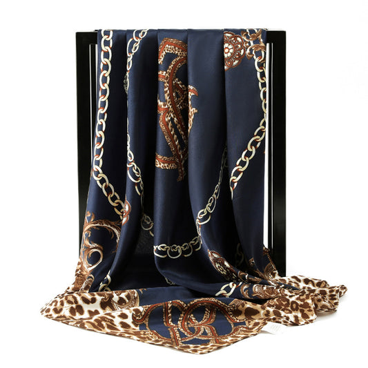 90 * 90Cm Square Scarf Leopard Chain Silk Scarf Simulation Silk Scarf