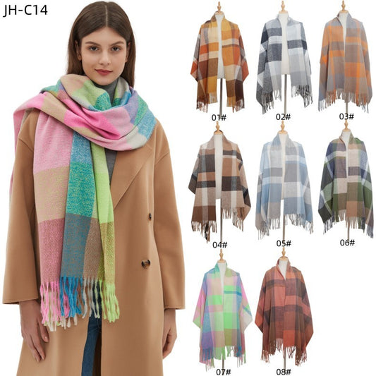 Plaid Scarf Thickened Fringe Bib Rainbow Scarf Shawl