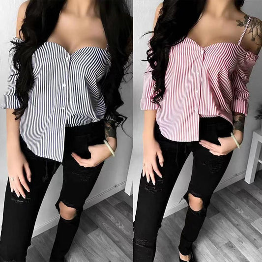 Striped suspenders ladies shirt