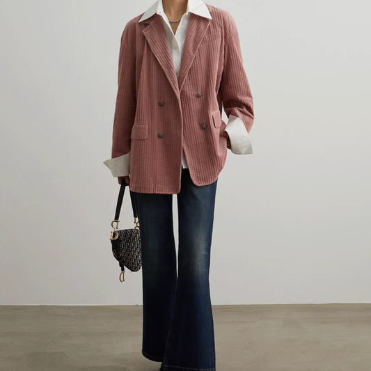 Corduroy Double Breasted Suit Jacket Loose Korean Style