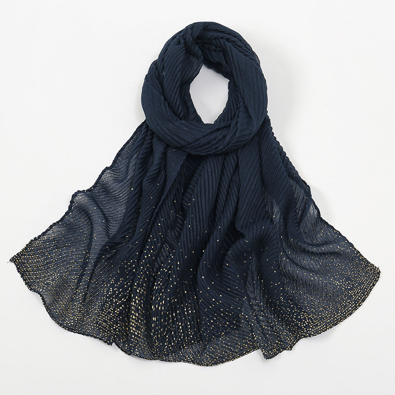 Gilding Crumpled Solid Color Polyester Scarf Women