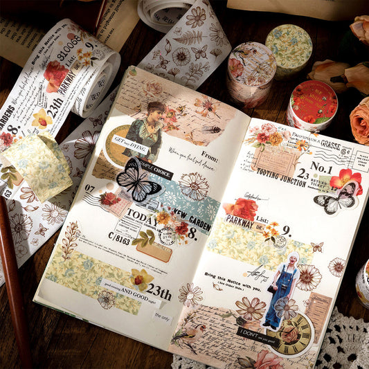 Women's Vintage Floral Watercolor Paper Tape