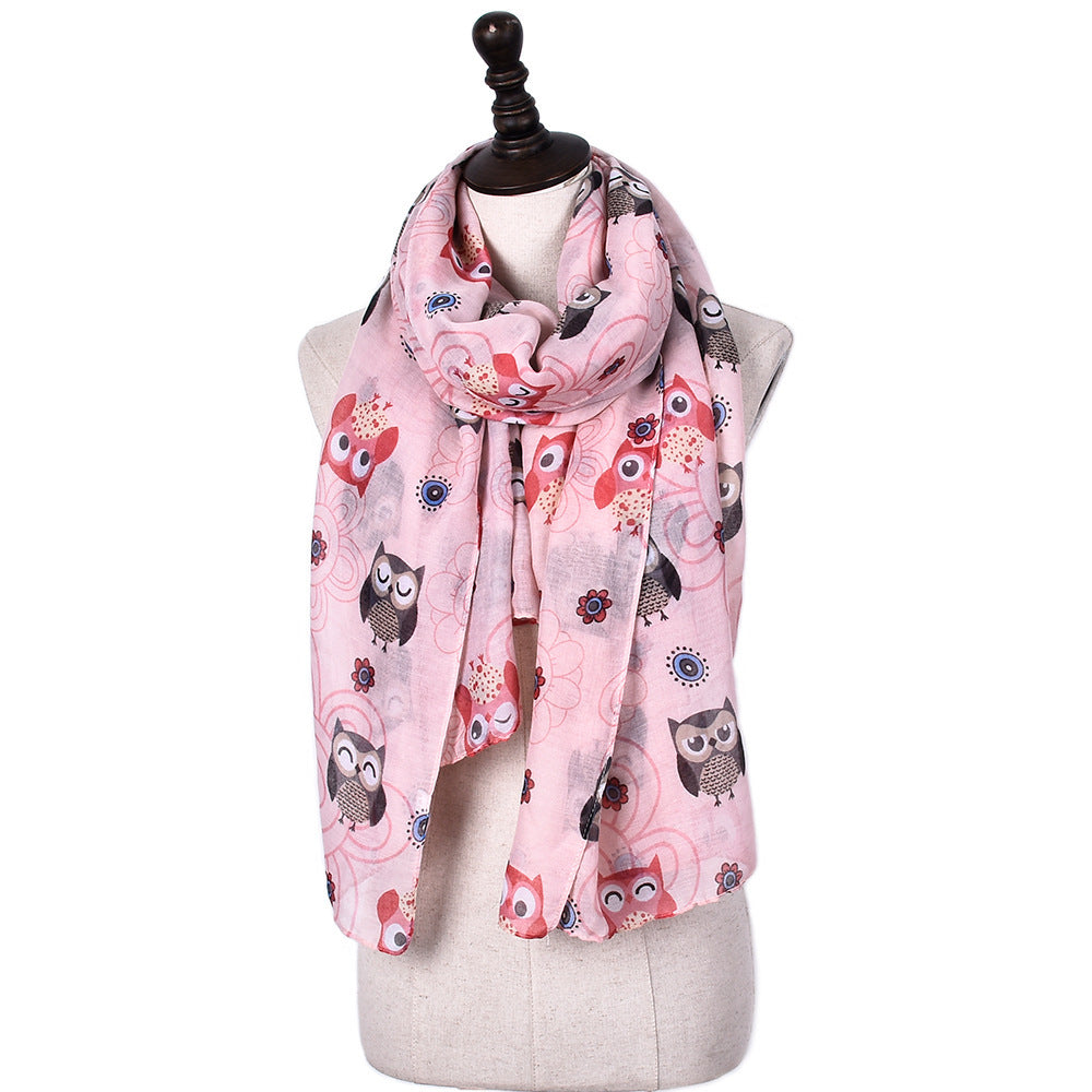 6 Color Cartoon Owl Print Shawl For Women