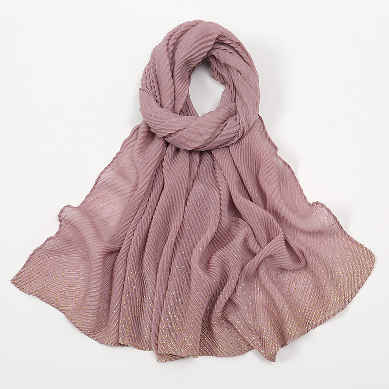 Gilding Crumpled Solid Color Polyester Scarf Women