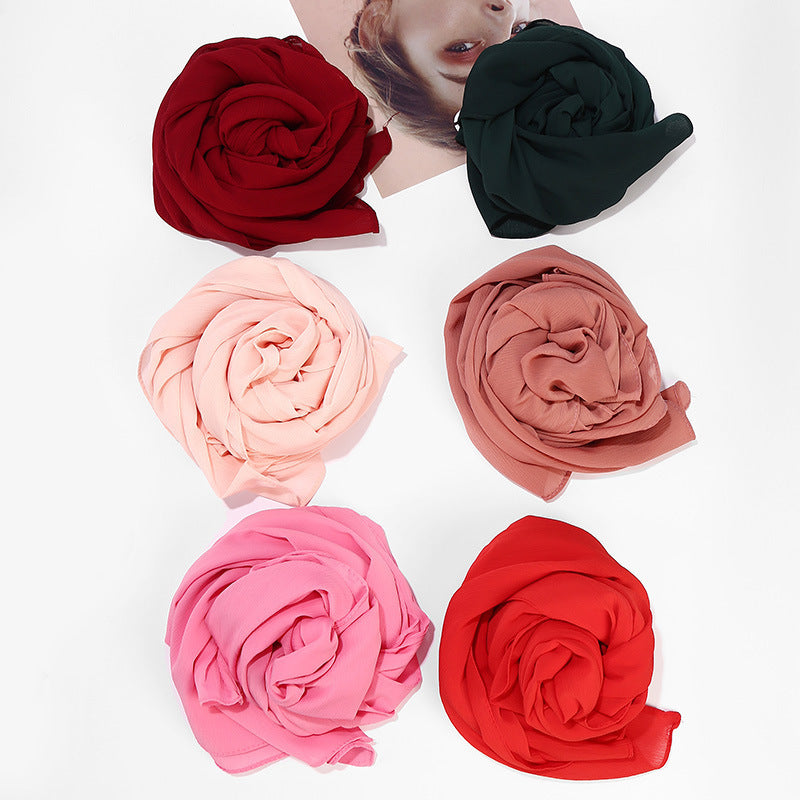 Natural Wrinkle Monochrome Chiffon Scarf Breathable Pleated Women's Toe Cap Scarf