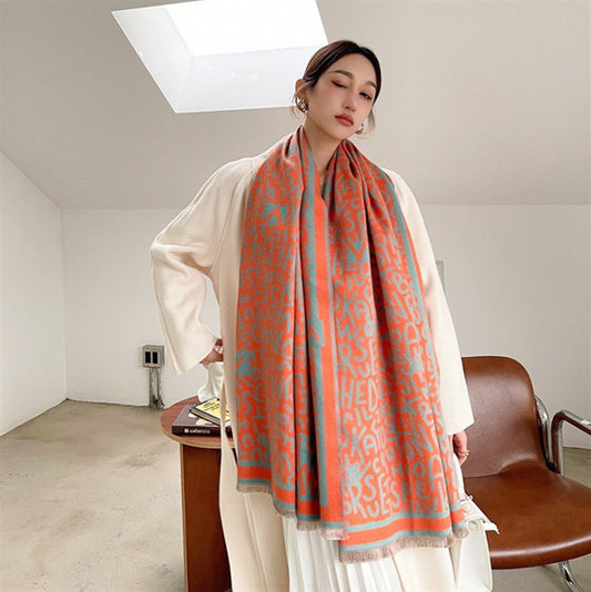 Letter Cashmere Scarf Women's Fashion Versatile Elegant Shawl