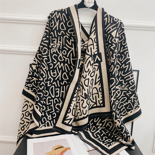 Letter Cashmere Scarf Women's Fashion Versatile Elegant Shawl