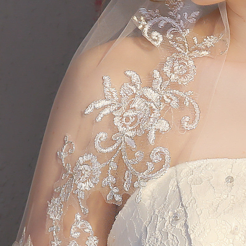 European And American Double Layer Short Hairstyle Fine Silver Lace Headdress