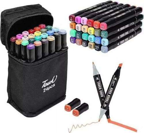 24Color Brush Pens Set Dual Tips Soft Fine Art Markers Drawing Watercolour Gifts