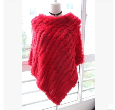 Rabbit wool shawl cloak scarf ladies triangle bib leather grass handmade scarf fur triangle head