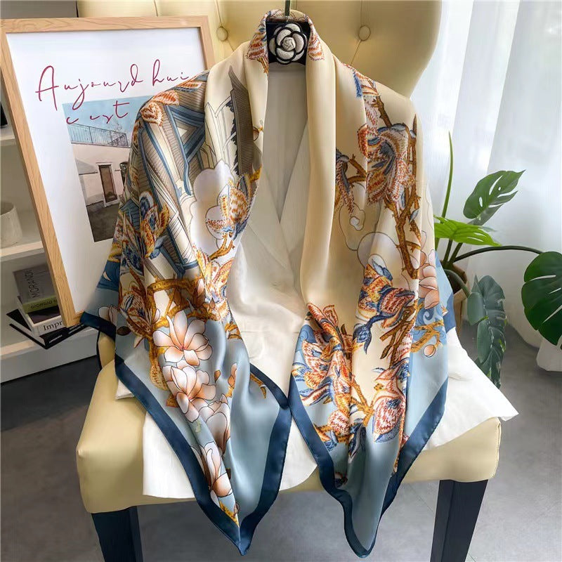 Women's Square Scarf Cashew Satin Print