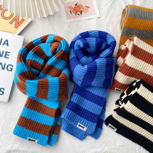 New Contrast Striped Scarf For Women's Warmth