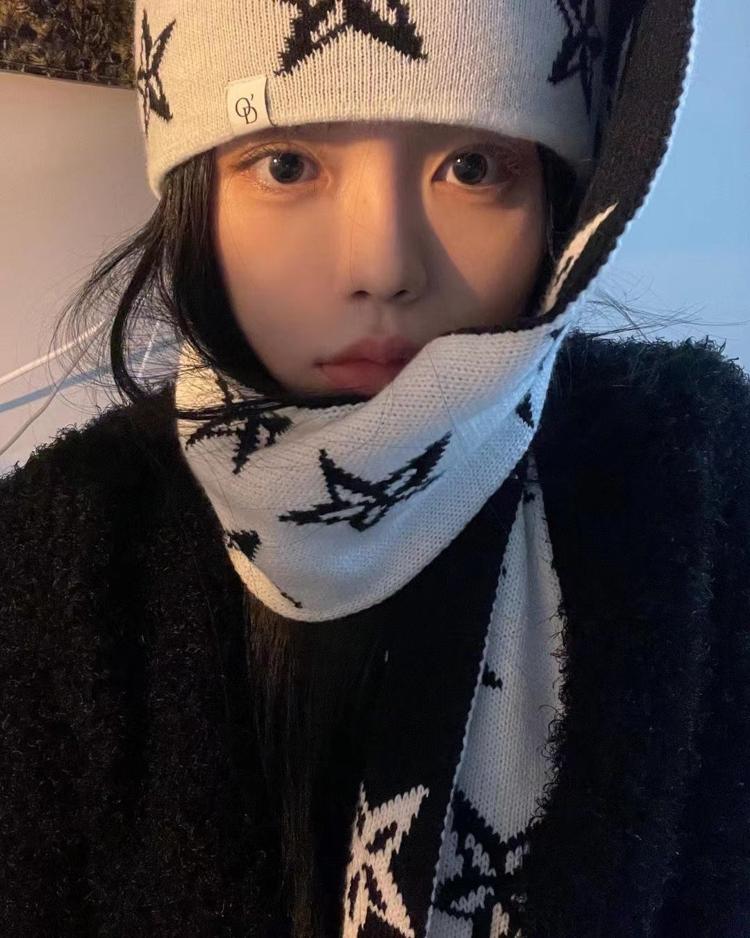 Printed Knit Hat Double-sided Scarf Cold Hat For Warmth