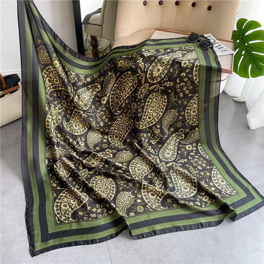 Women's Square Scarf Cashew Satin Print