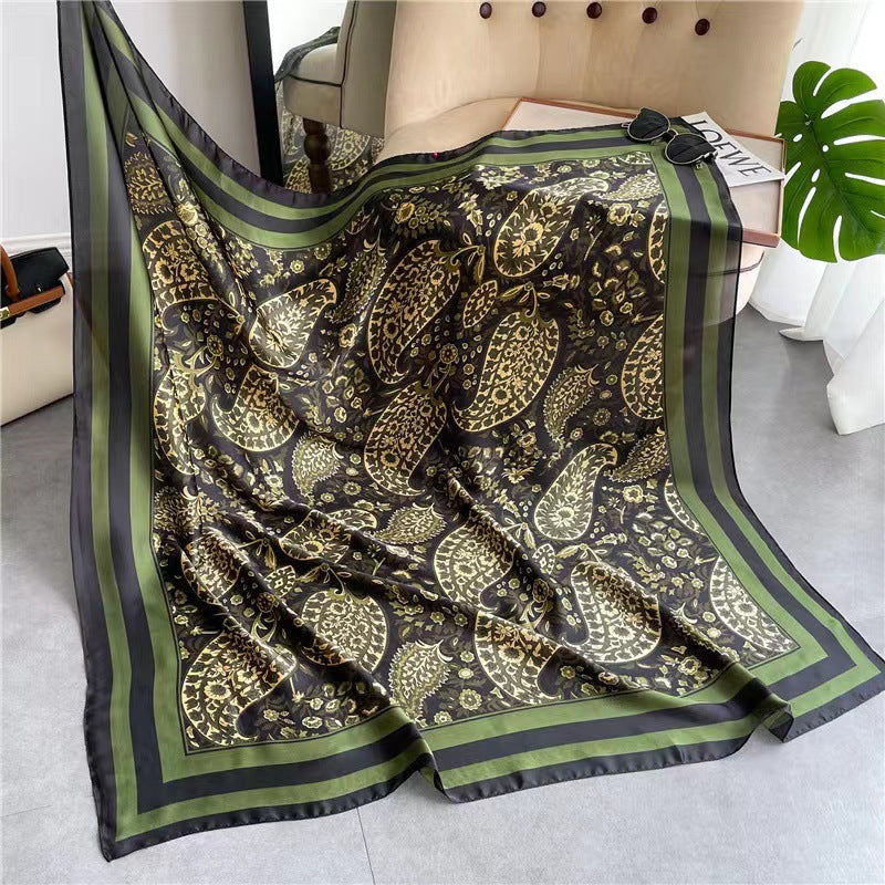 Women's Square Scarf Cashew Satin Print