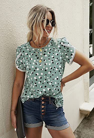 Women's Top Casual Floral Print Lace Crochet Short Sleeves