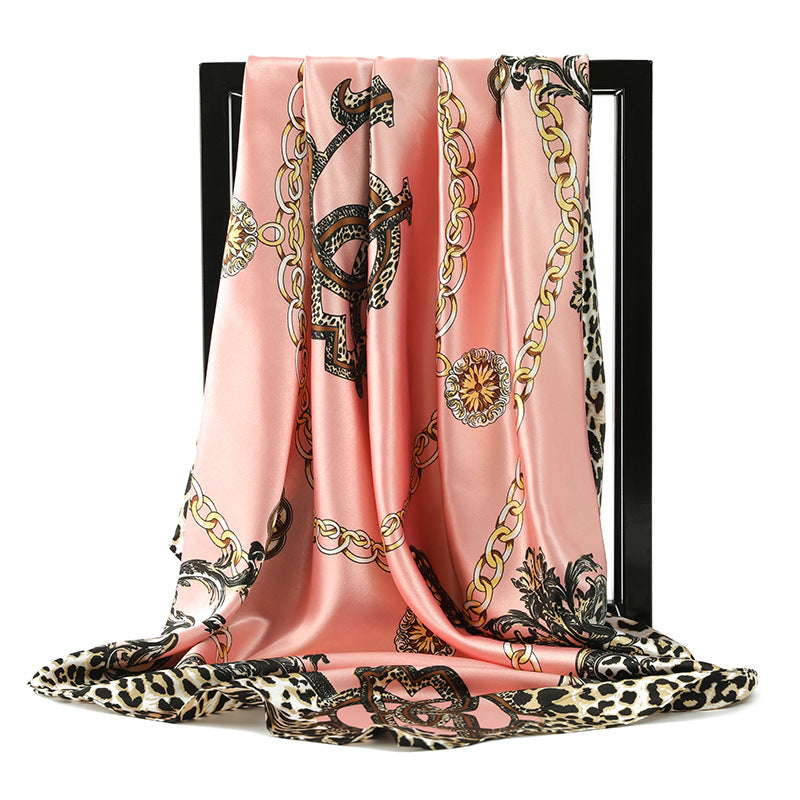 90 * 90Cm Square Scarf Leopard Chain Silk Scarf Simulation Silk Scarf