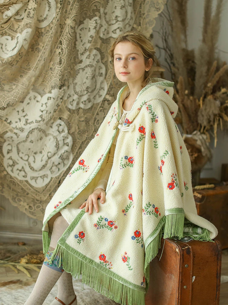 Face Art Handmade Embroidered 3D Hooked Lamb Hair Soft And Versatile French Scarf