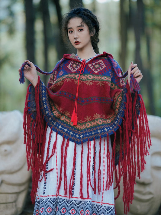 Hooded Top With Warm Shawl