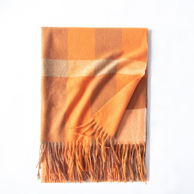 Women's Thickened Warm Cashmere Like Check Printed Scarf