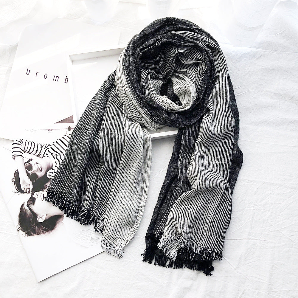 Women's Striped Cotton And Linen Scarf Shawl