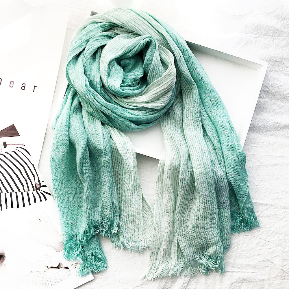 Women's Striped Cotton And Linen Scarf Shawl