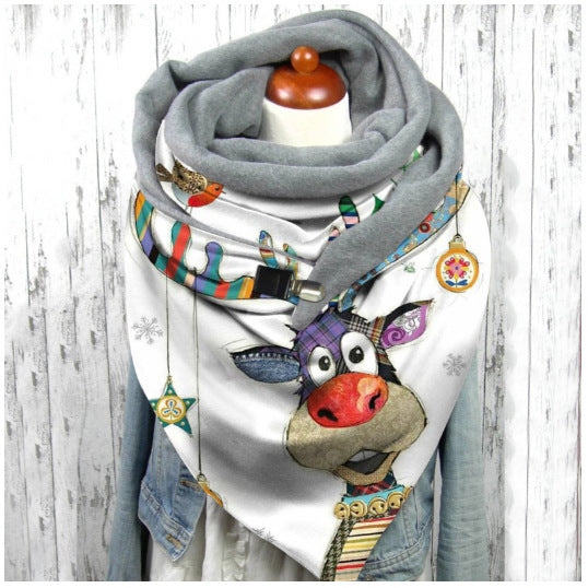 Women's Warm Cashmere Christmas Print Scarf