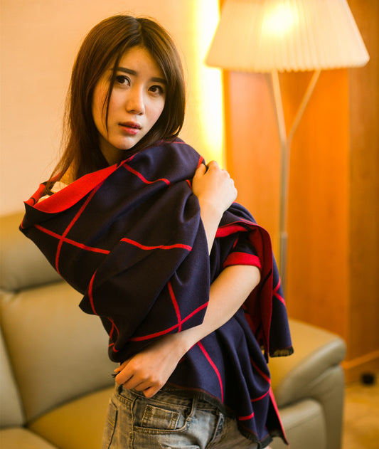 Autumn and Winter Shawl female Korean long thickened plaid scarf and double all-match ladies scarf