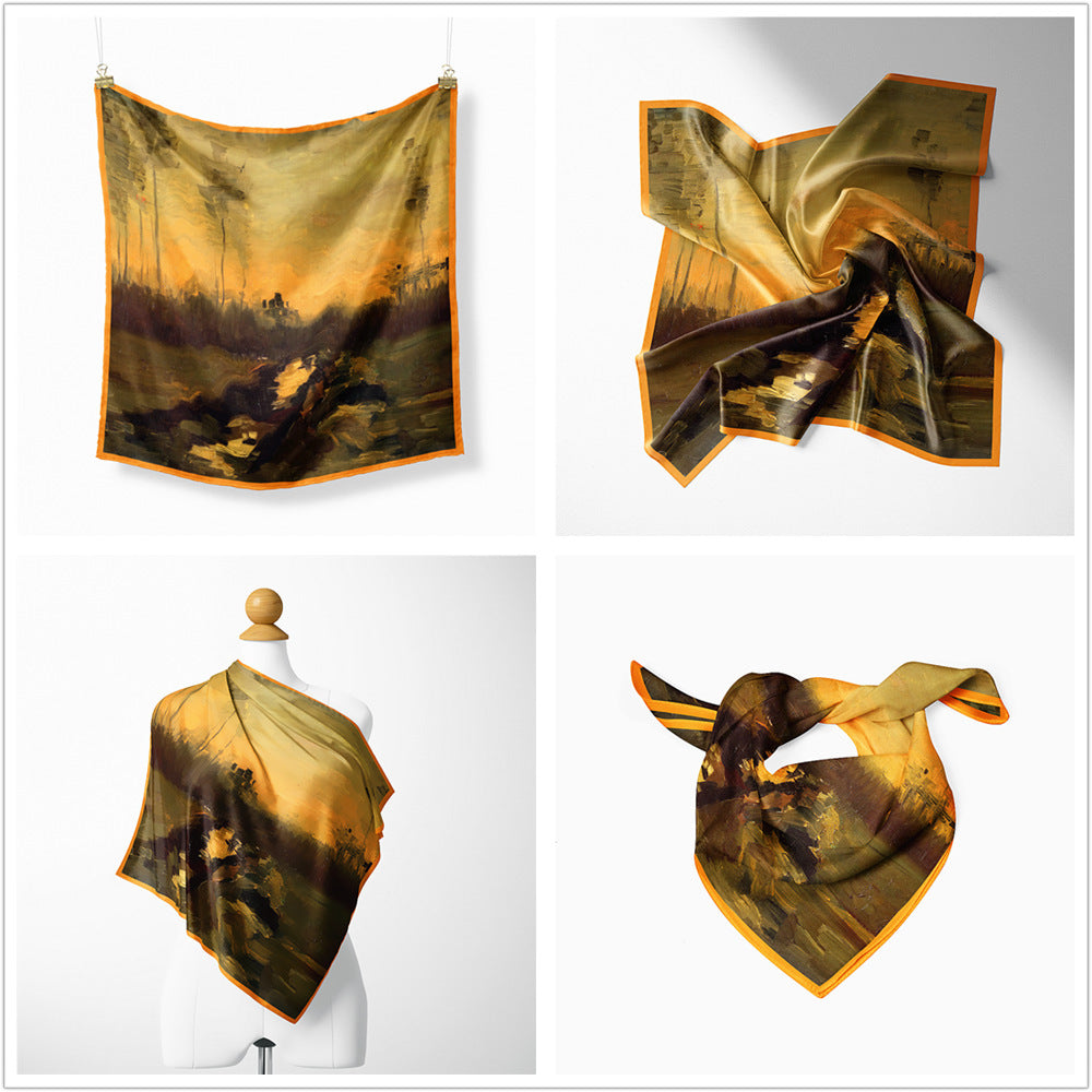 Women's Twill Tie Wrap Silk Scarf Small Square