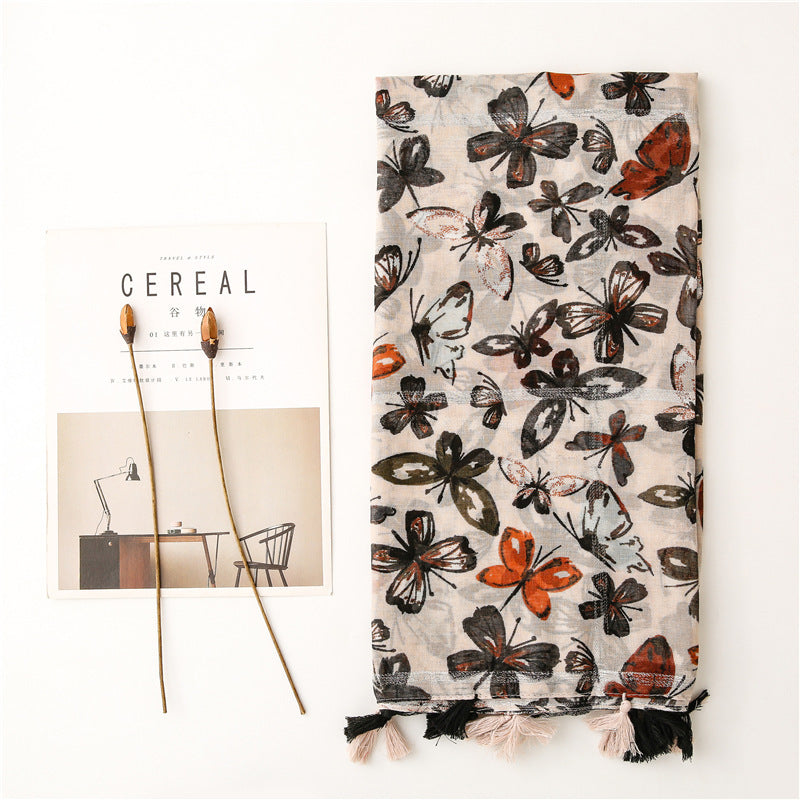 Women's Travel Sunscreen Long Gauze Cotton And Linen Feel Scarf