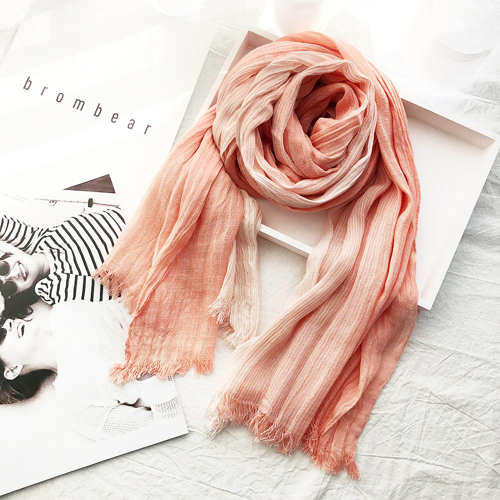 Women's Striped Cotton And Linen Scarf Shawl