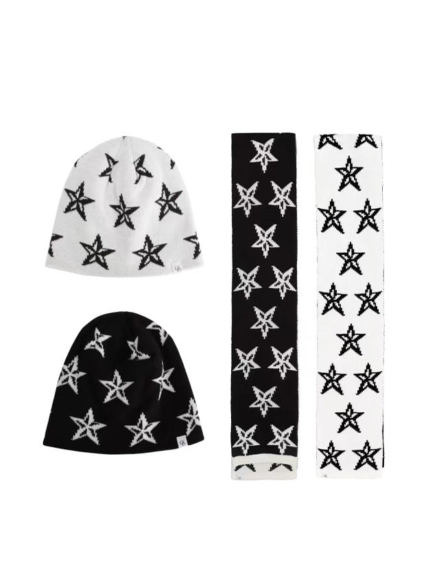 Printed Knit Hat Double-sided Scarf Cold Hat For Warmth