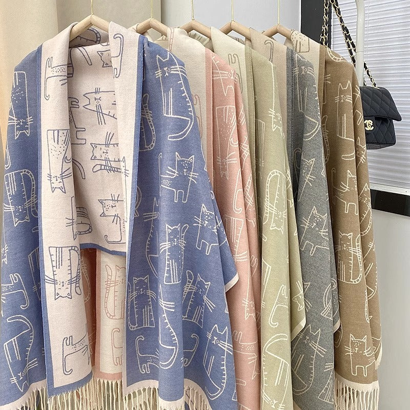 Jacquard Cat Cashmere All-match And Cute Winter Scarf